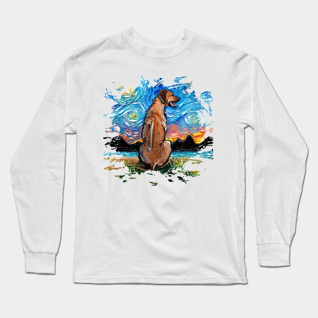 Rhodesian Ridgeback Night (version 2) Long Sleeve T-Shirt by sagittariusgallery